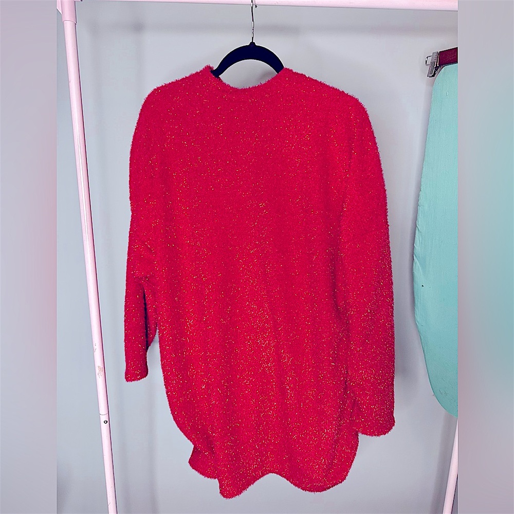 H&M Hot Pink Eyelash Knit Metallic Shimmer Open Keyhole Back Dress Medium
